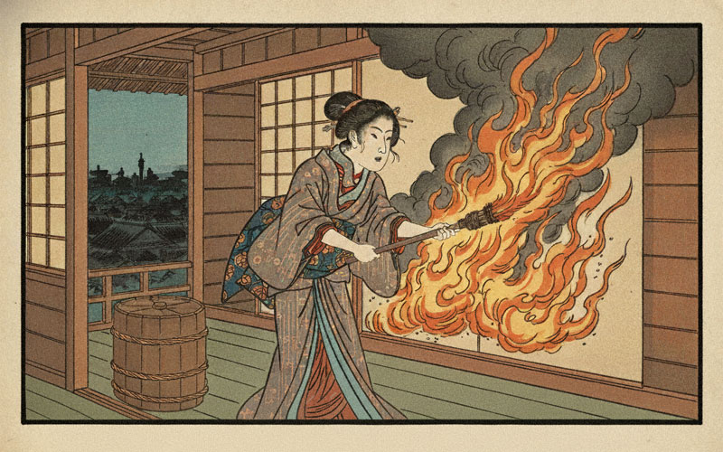 江戸時代に起こった八百屋お七の放火事件のイメージ